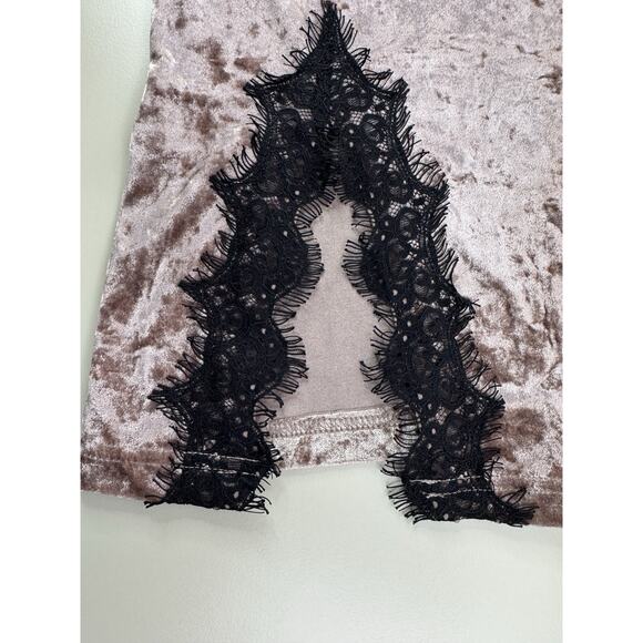 VTG Y2K Wishlist Crushed Velvet Chemise Dress Small Brown Black Lace Trim Retro - Picture 5 of 12